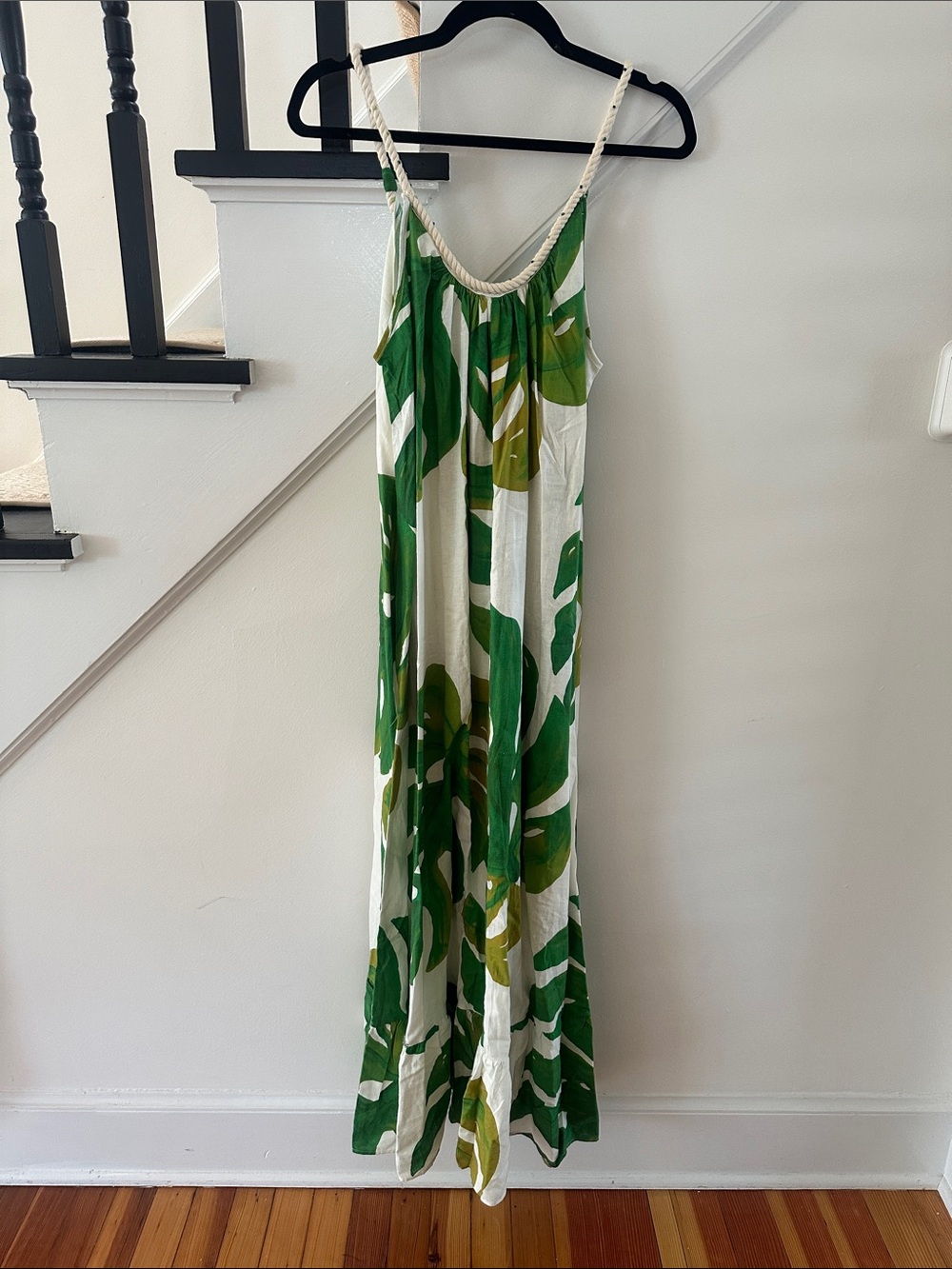 NWOT- FARM Rio White Monstera Maxi Dress with Green Leaf Print